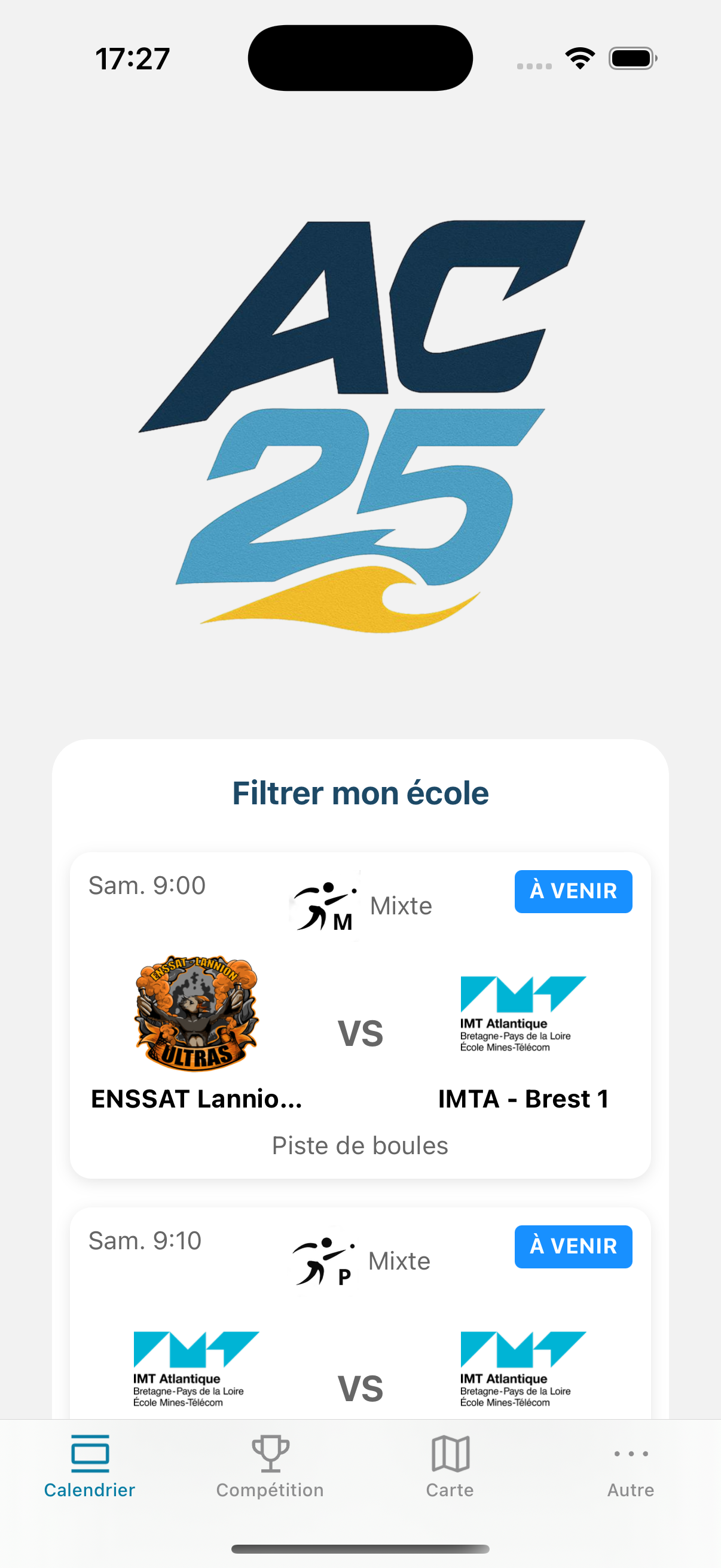 Home screen with incoming events